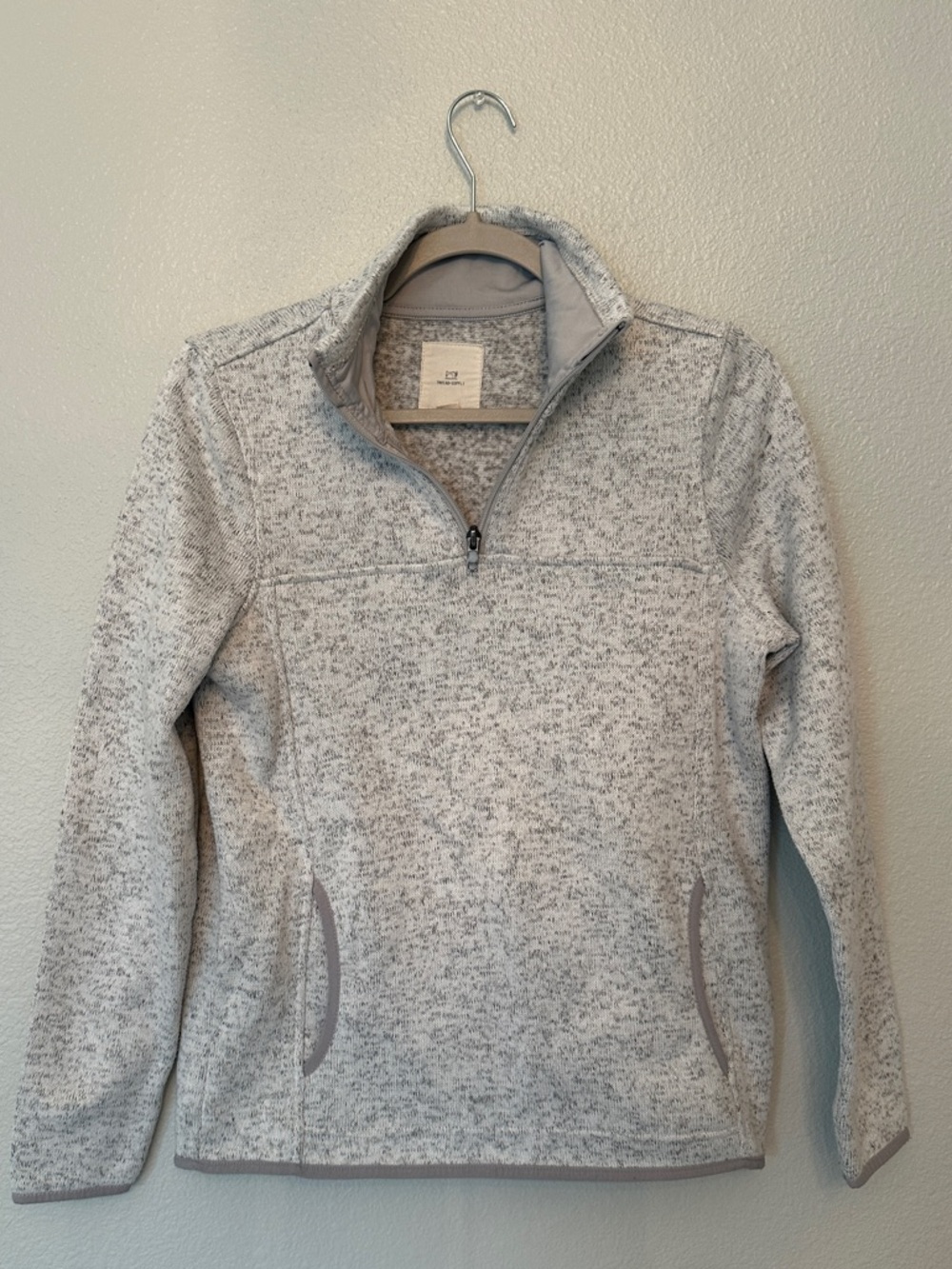 Thread & Supply Heathered Light Gray Quarter-Zip Sweater, small